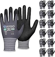Vista 13 de KAYGO MicroFoam - Guantes de trabajo con revestimiento de nitrilo, 12 pares KG19N de nailon de punto sin costuras, micropuntos para un mejor agarre