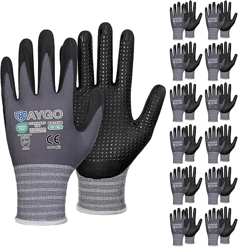 Miniatura 13 de KAYGO MicroFoam - Guantes de trabajo con revestimiento de nitrilo, 12 pares KG19N de nailon de punto sin costuras, micropuntos para un mejor agarre