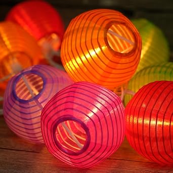HOSY 10-Pack Multicolor 3-in Lantern, 11 ft White Wire Plug-in String Light