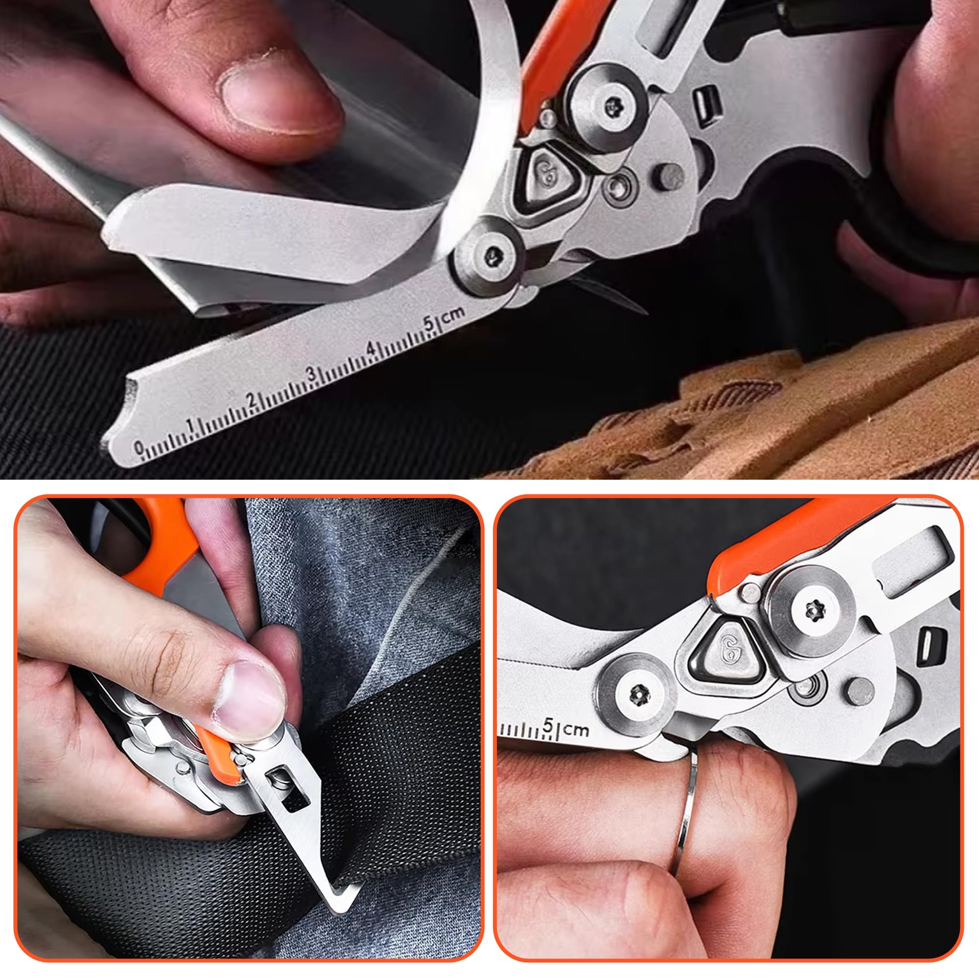 6-in-1 Rettungsschere mit Holster: Faltbare Kleiderschere Rettungsdienst Schere aus Edelstahl mit Gurtschneider und Glasbrecher für Outdoor-Camping Notfallaufgaben