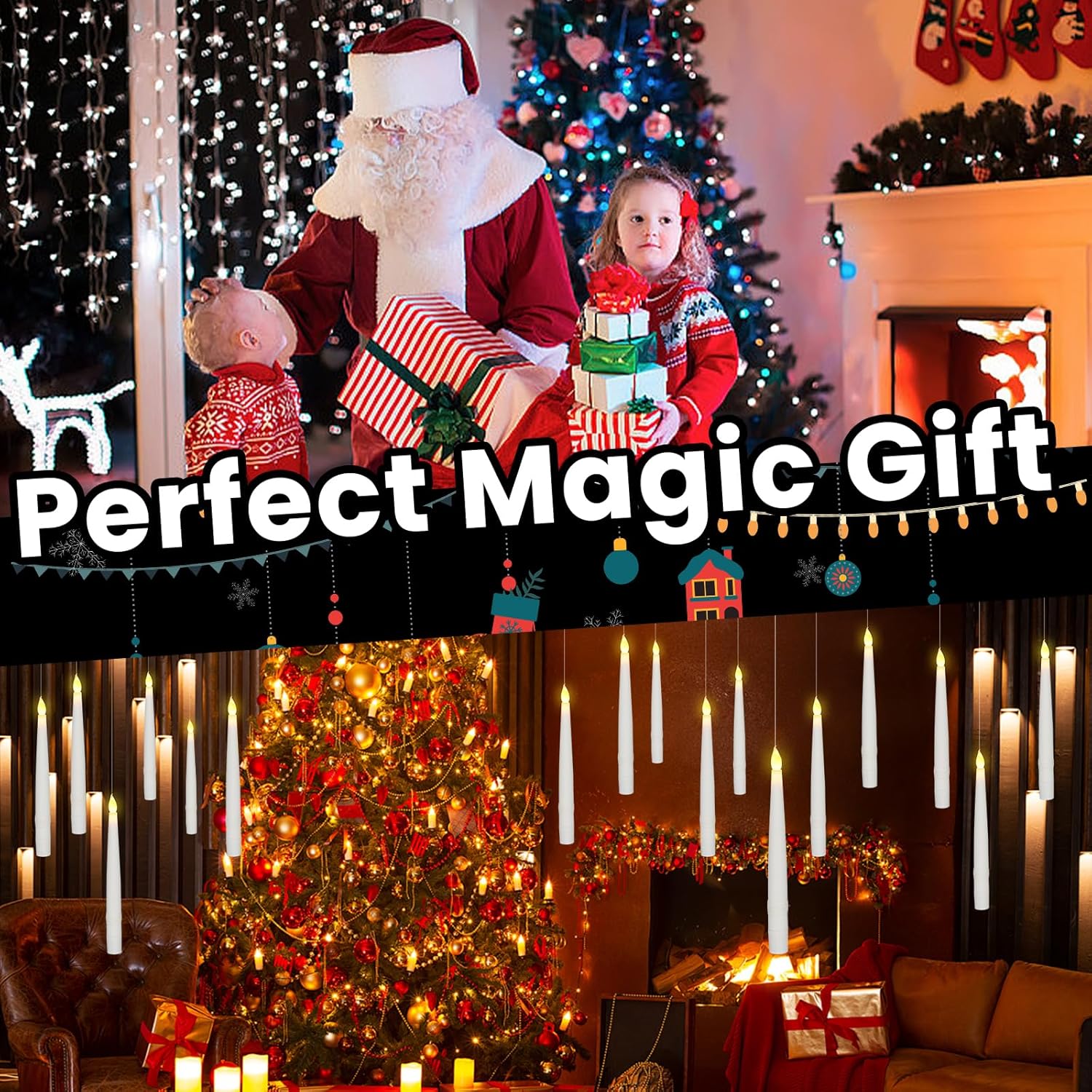 Floating Candles with Wand, Christmas Decoration 24PCS Magic Flickering Warm Light Flameless Floating LED Candles with Wand Remote, Taper Hanging Candle Set for Christmas Decor Xmas Gift