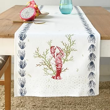 Folkulture Table Runner 90 Inches Long | Salty Sand & White
