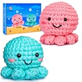 Crochetta Crochet Kit for Beginners, Amigurumi Crocheting Animals Kits w Step-by-Step Video Tutorials, Knitting Starter Pack for Adults and Kids, Jumbo 2 Octopus Familly (40%+ Yarn Content)