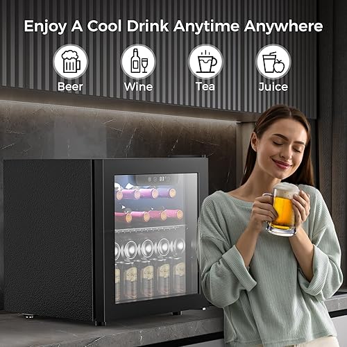 Miniatura 7 de Kndko Refrigerador de bebidas, mini refrigerador de 12 botellas de 48 latas con puerta de cristal, refrigerador de bebidas y enfriador con estantes