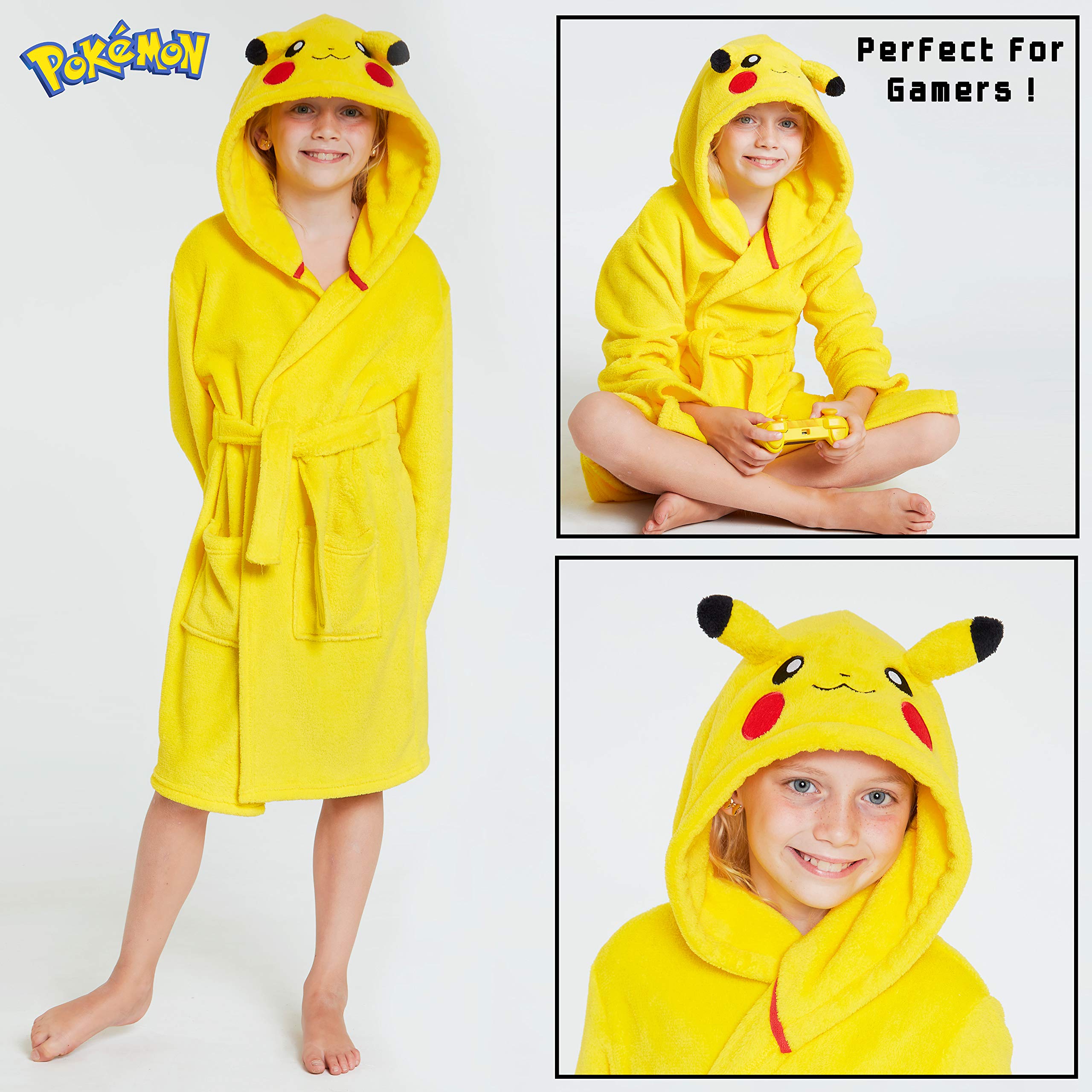 Buy Pokemon Dressing Gown with 3D Pikachu Hood, Soft Fleece Dressing Gowns for Kids, Fun