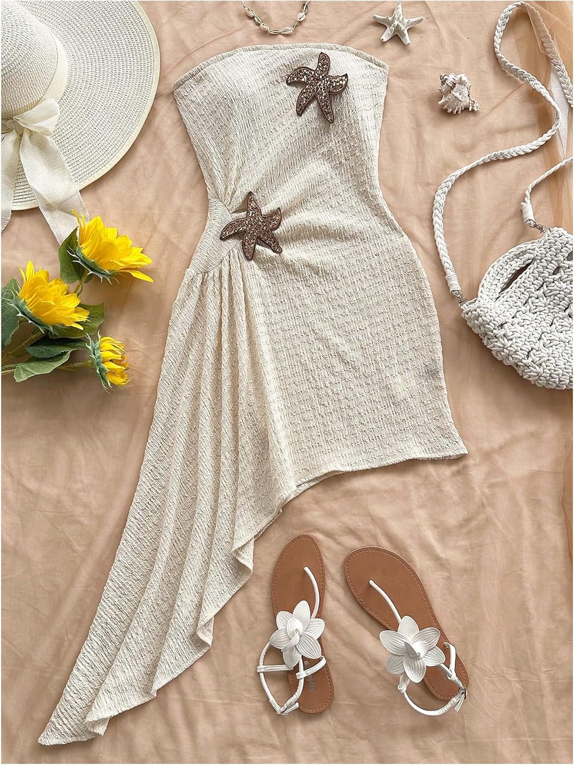 Floerns Women's Summer Sundress Metal Starfish Asymmetrical Hem Tube Beach Vacation Clothes - Image 3