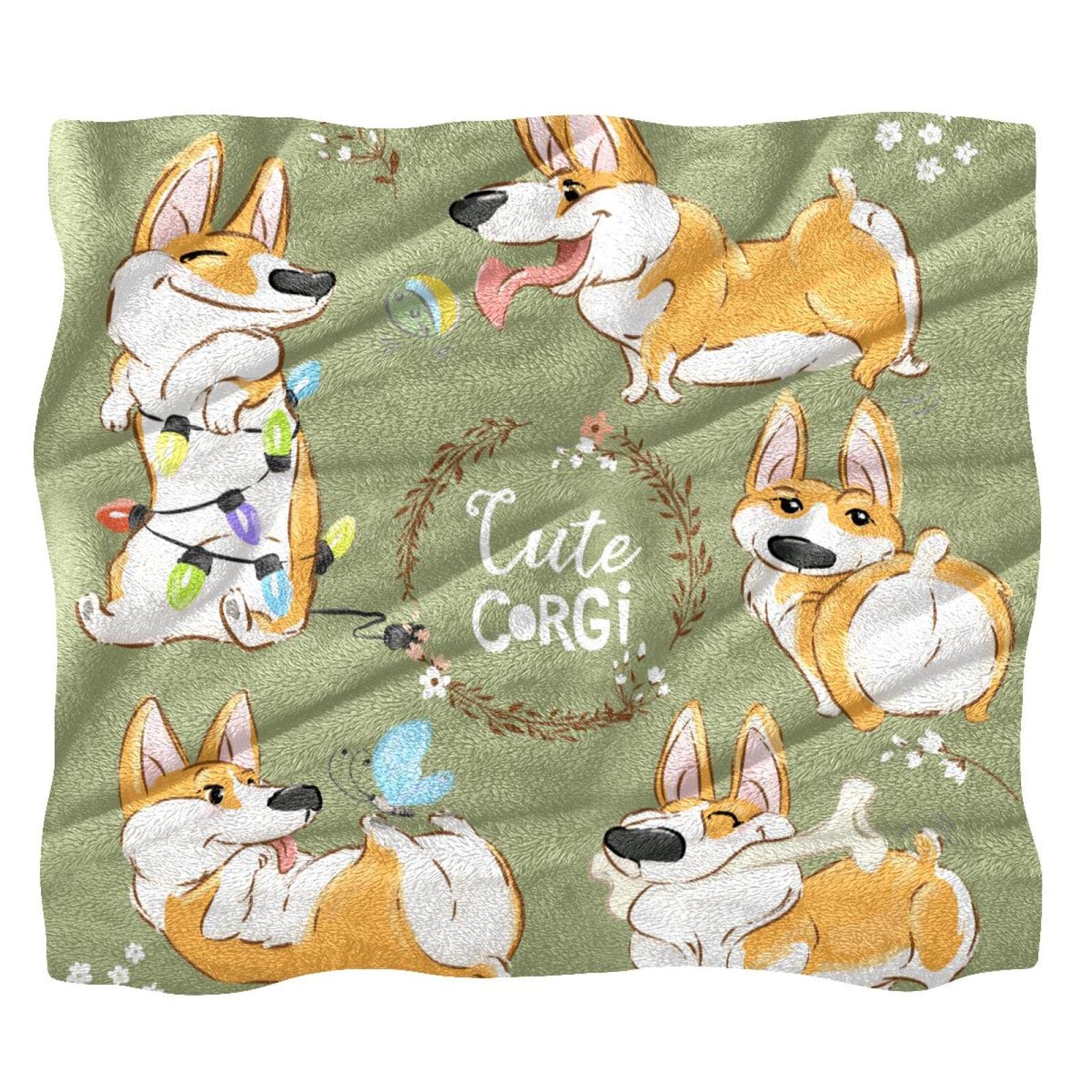 Couverture de sieste Corgi plaid chaud en peluche pour canapé et lit