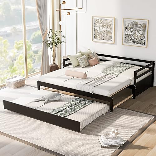 MERITLINE Sofá cama extensible con cama nido, cama individual o doble de madera maciza con un nido extraíble, sofá cama extensible de diseño