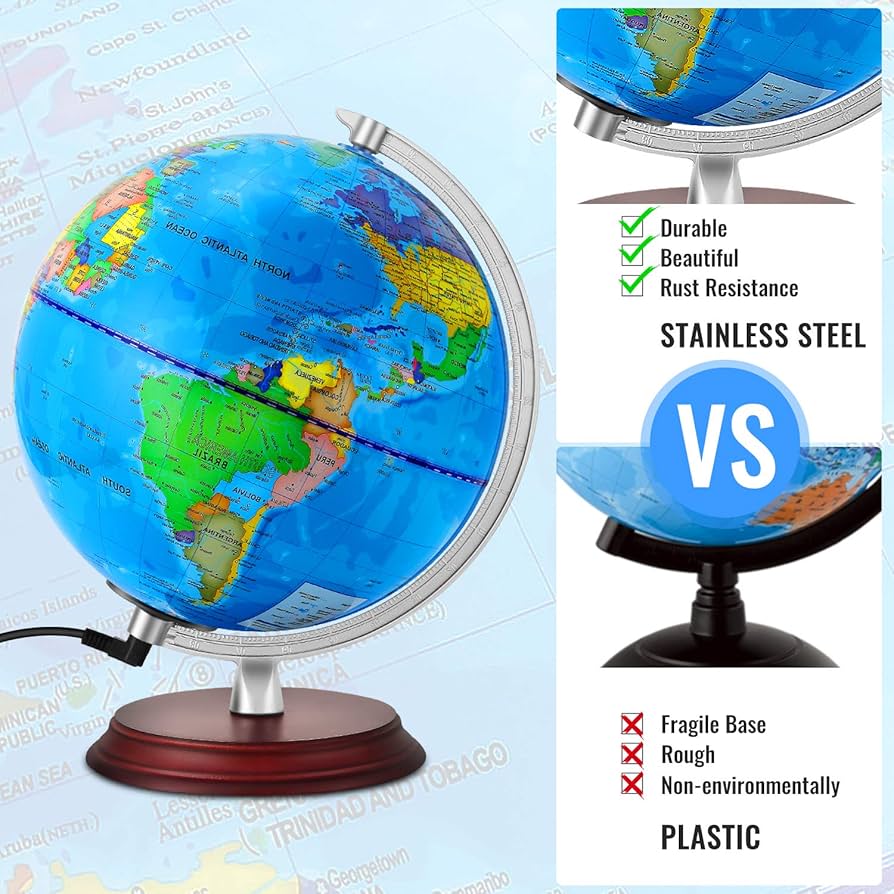 Illuminated World Globe For Kids & Adults All Ages With Wooden Base Night Vie... | UK