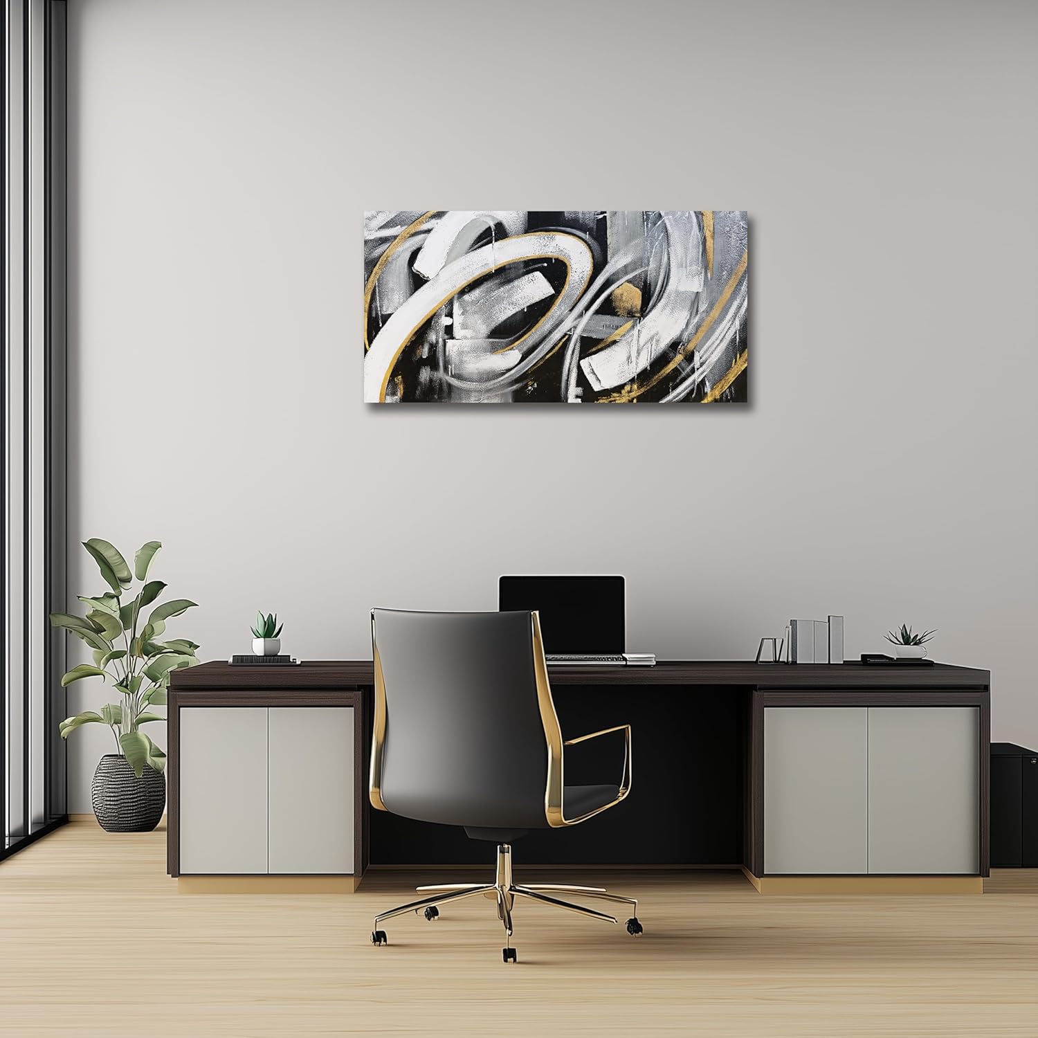 JBD JIETUAN Large Abstract Canvas Wall art Gold and Black wall Decor for Living Room Modern Canvas Painting Aesthetic Artwork Dining Room Kitchen Office Home Decor 29x58 Inches
