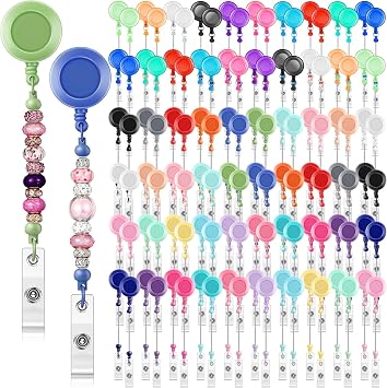 Sayglossy 100 Pcs Beadable Badge Reel Blank Retractable ID Holder Clips