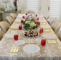 Vista 40 de PARTY BARGAINS 7" & 10" Organic Collection Hammered Appetizer and Dinner Plates Combo with Gold Rim – Transparent White, 32-Pack Disposable Plastic