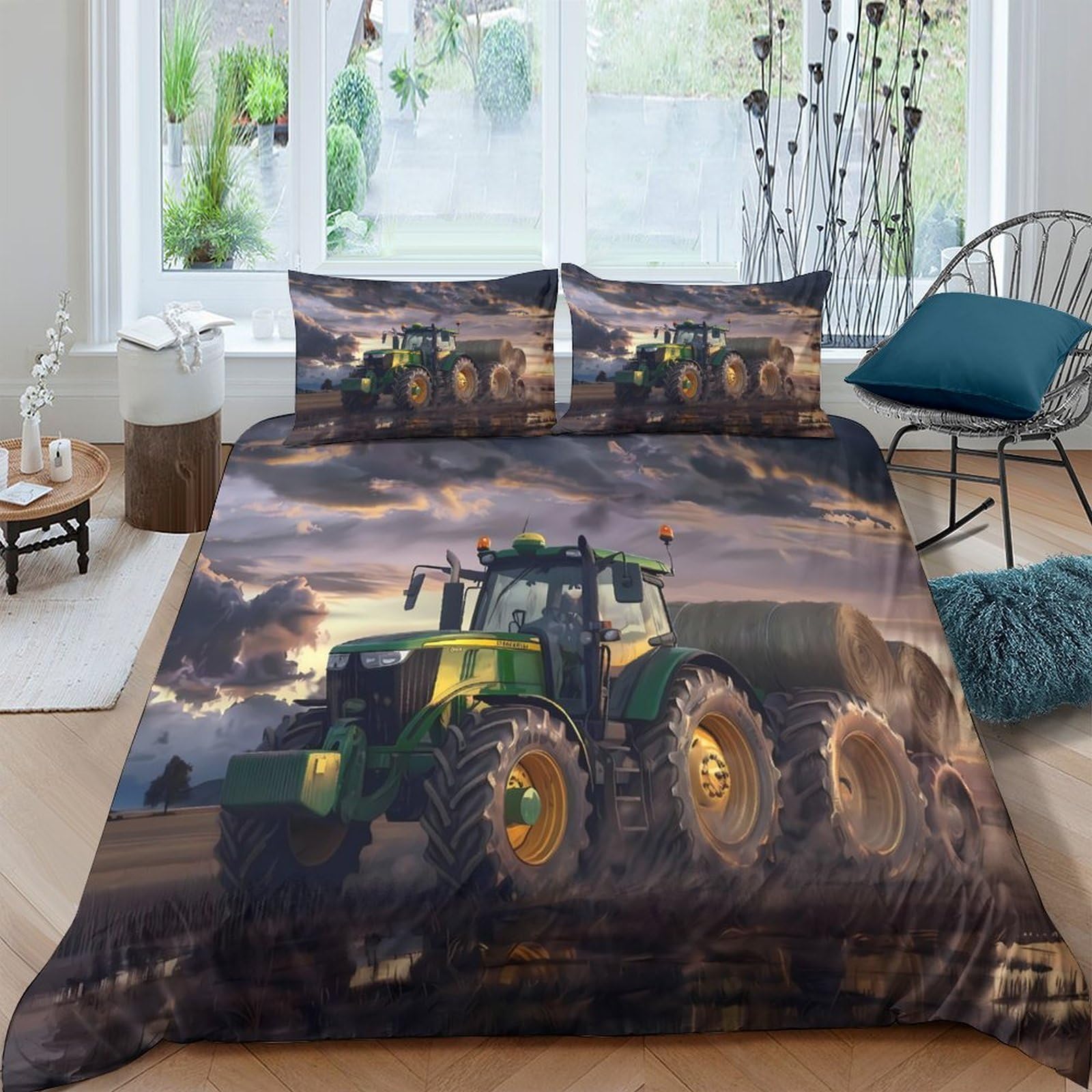 Ctjqhvkz Style-6 3D Printed Tractor Field Fitted Sheet Microfiber Soft Breathable Farm Landscape Bed Cover For Bedroom Decor Single（135X200cm）