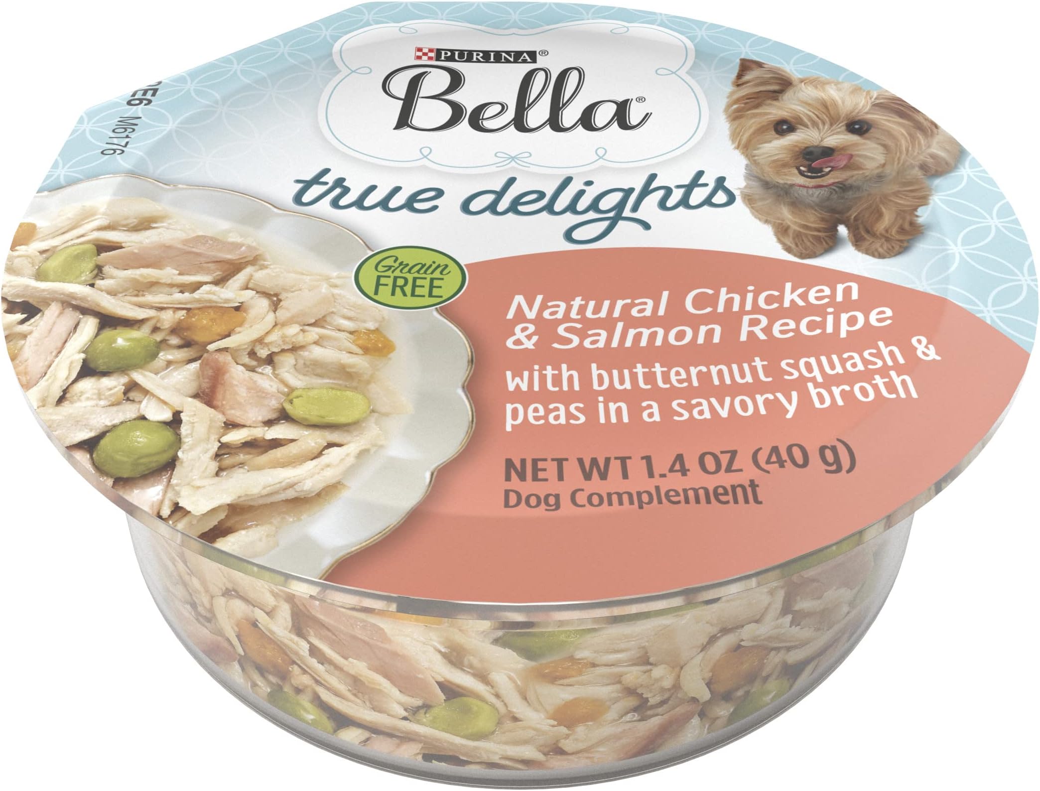 Purina Bella True Delights Grain Free Dog Food Toppers, Natural Chicken and Salmon Recipe in Broth - (8) 1.4 oz. Trays