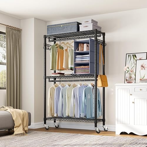 Miniatura 5 de VIPEK Organizador de armario colgante de 6 niveles con ganchos de metal dobles, correas laterales y ganchos, cremallera suave, cartón MDF firme,