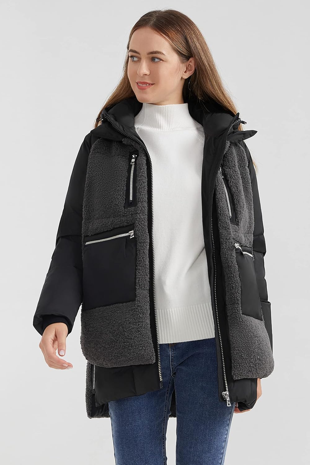 Orolay Women's Thickened Winter Down Coat Windproof Hooded Puffer Jacket with 6 Pockets - Image 5