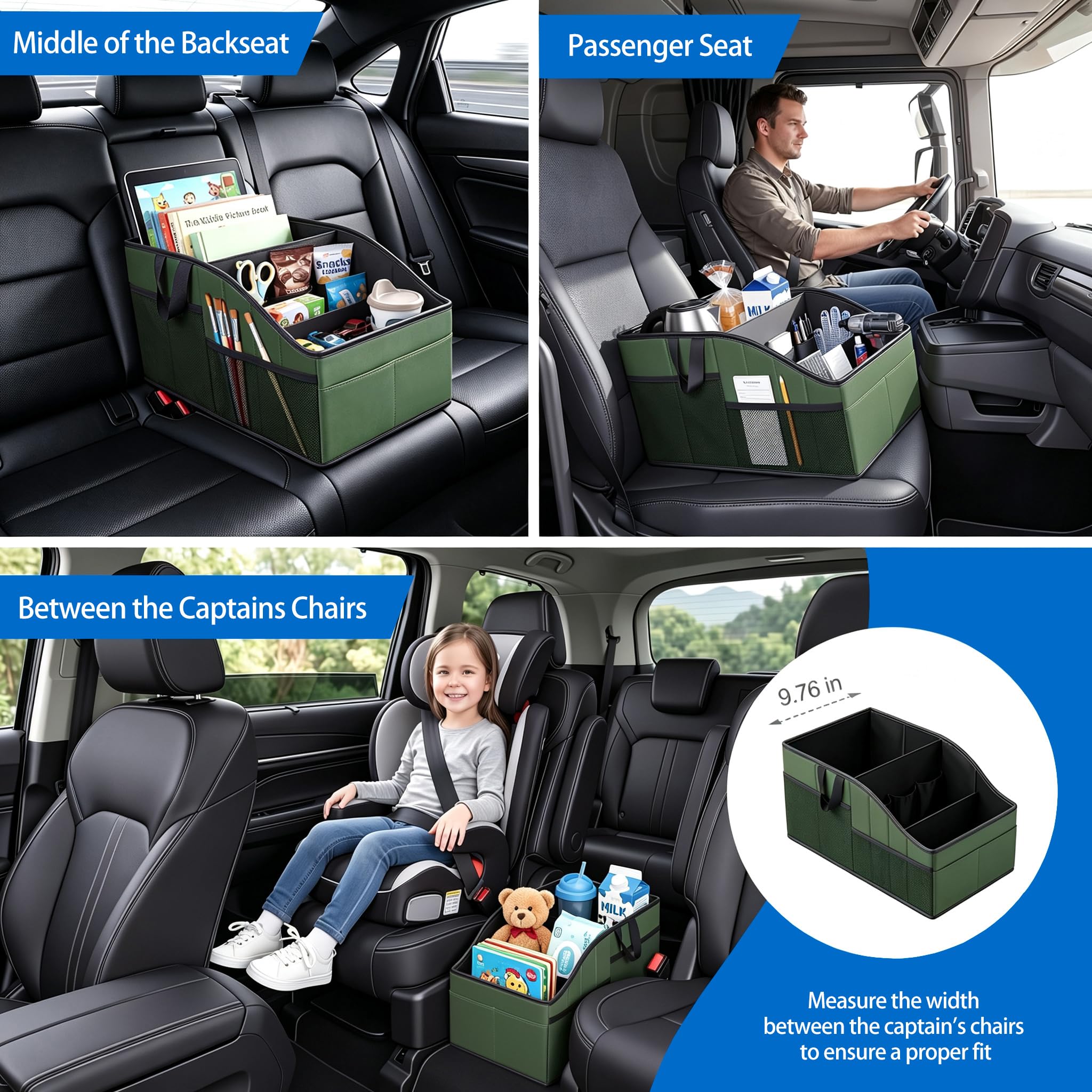 WHHMK Organizer per sedile posteriore dell'auto, in pelle robusta, con portata di 10 kg di peso, organizer per sedile anteriore, organizer da pavimento e portaoggetti utilizzato per SUV, camion