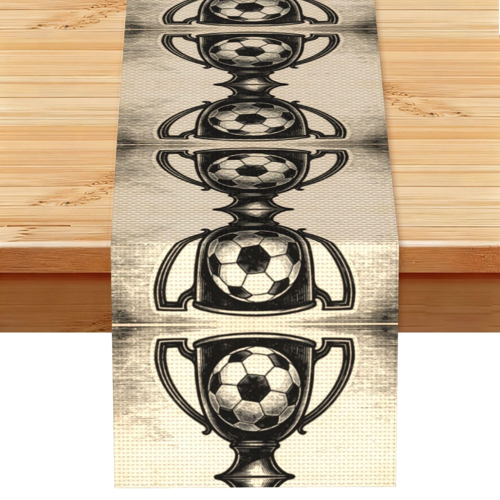 Gold Trophy Soccer Print Table Runner World Cup-Themed Dining Table Decor for Coffee Dining Table and More