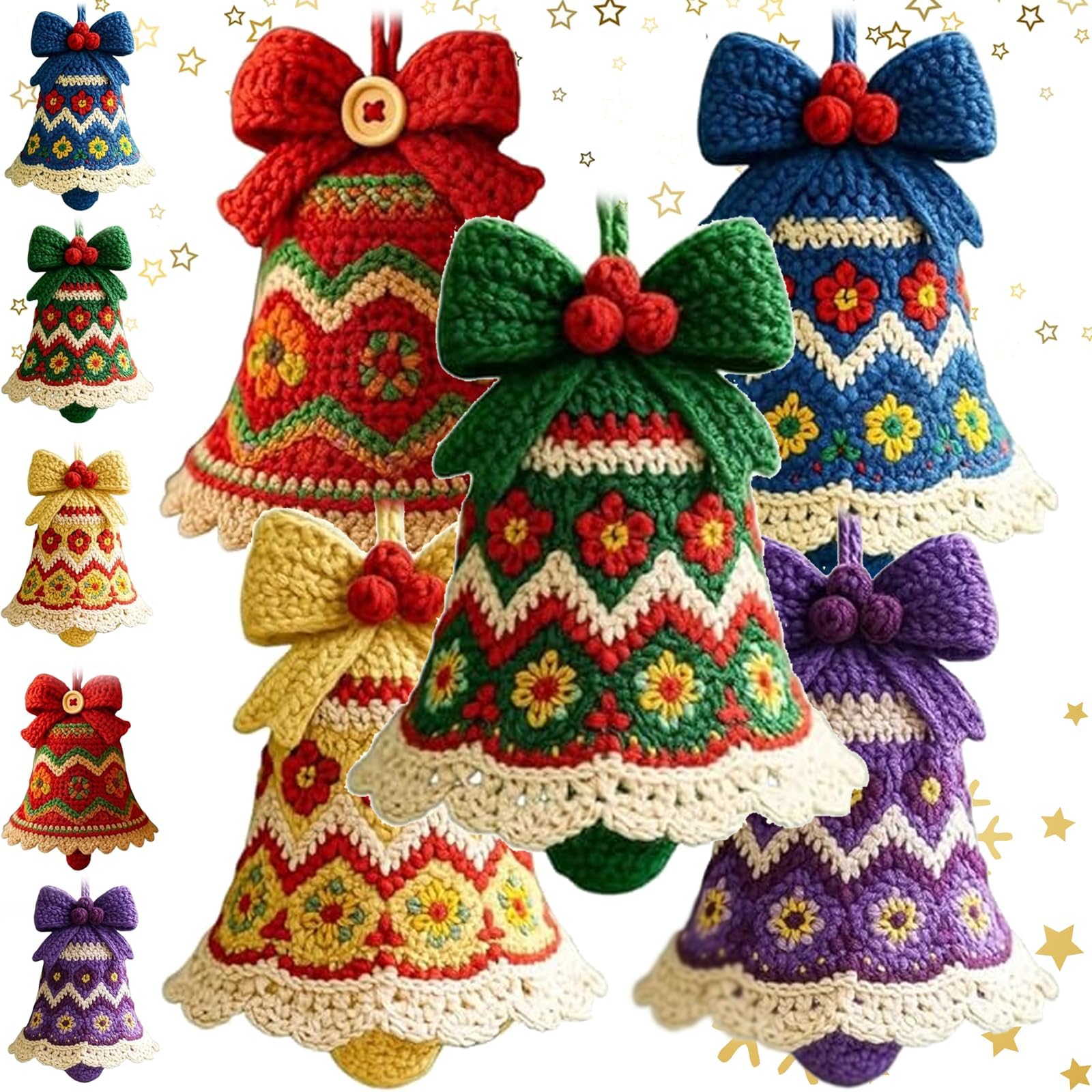 DIY Häkelset Weihnachtsglocke, komplettes Anfänger-Bastelset mit Garn und Anleitung (evtl. nicht in deutscher Sprache), für Bastelliebhaber, Weihnachtsgeschenk (5 Stück)