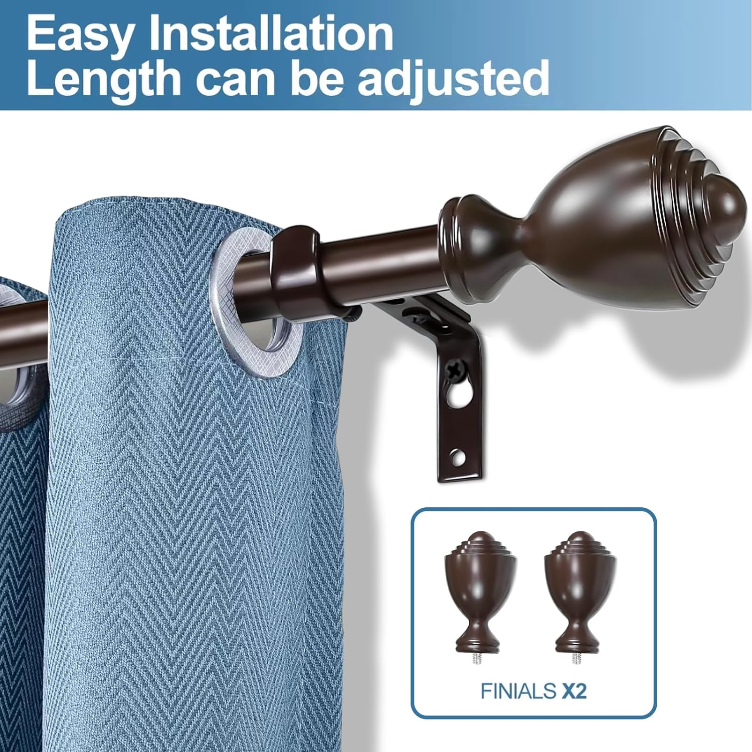Urbanest 1-inch Diameter Urn Adjustable Single Drapery Curtain Rod, 28-inch to 48-inch, Bronze