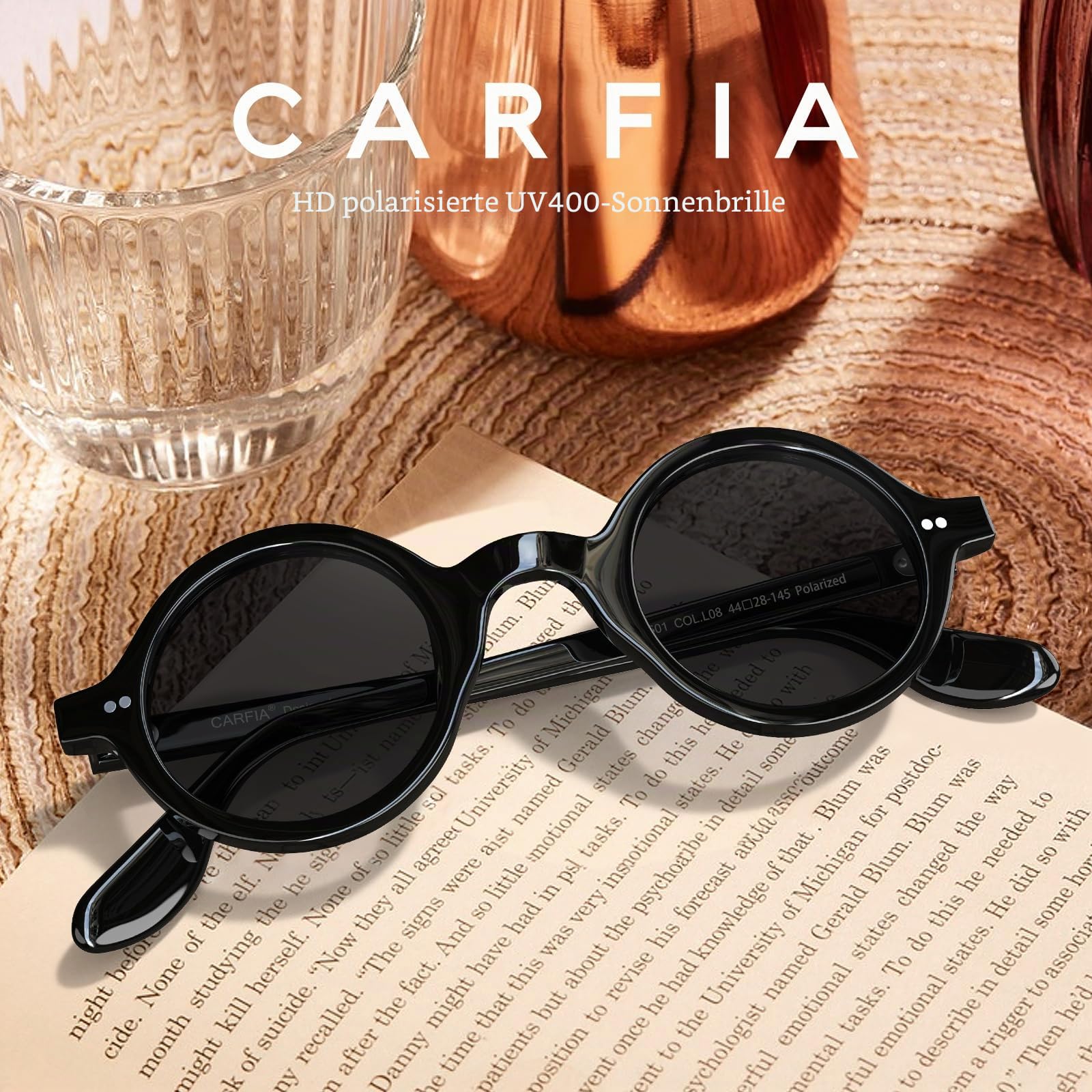CARFIA Polarisierte Sonnenbrille für Herren - Vintage Party Look mit runder Acetate Rahmen, einteilige Nasenauflage & Hoher UV Schutz CA2501