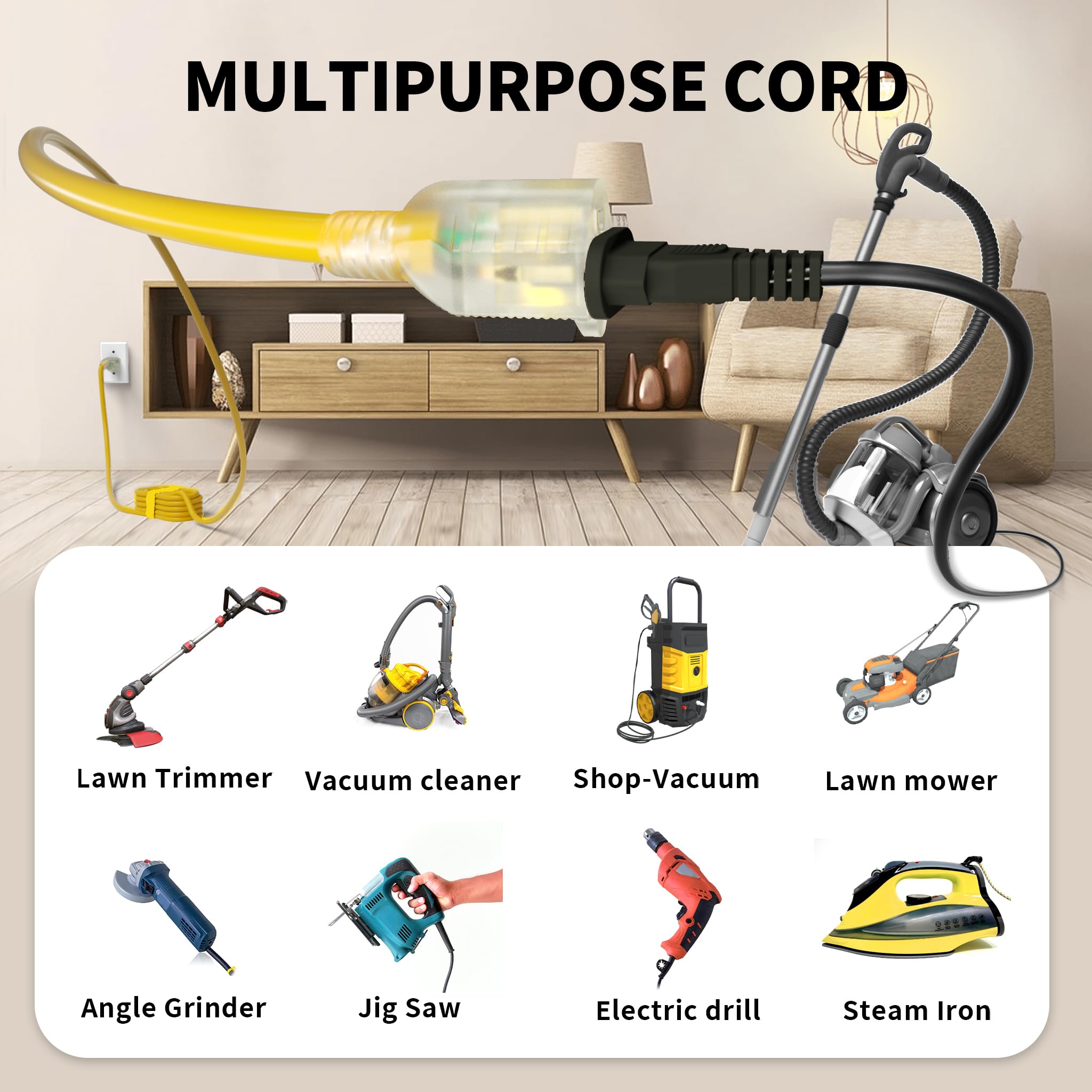 POWGRN - Cable de extensión para exteriores de 200 pies, 10/3, impermeable, resistente, calibre 10, 3 clavijas, cable de alimentación largo flexible resistente al frío en el exterior con extremo