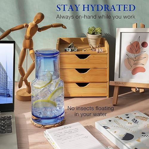 Miniatura 8 de Juego de jarras de noche y vidrio, jarra de noche de vidrio azul degradado con vidrio que se encuentra dentro de la jarra, diseño moderno y sin