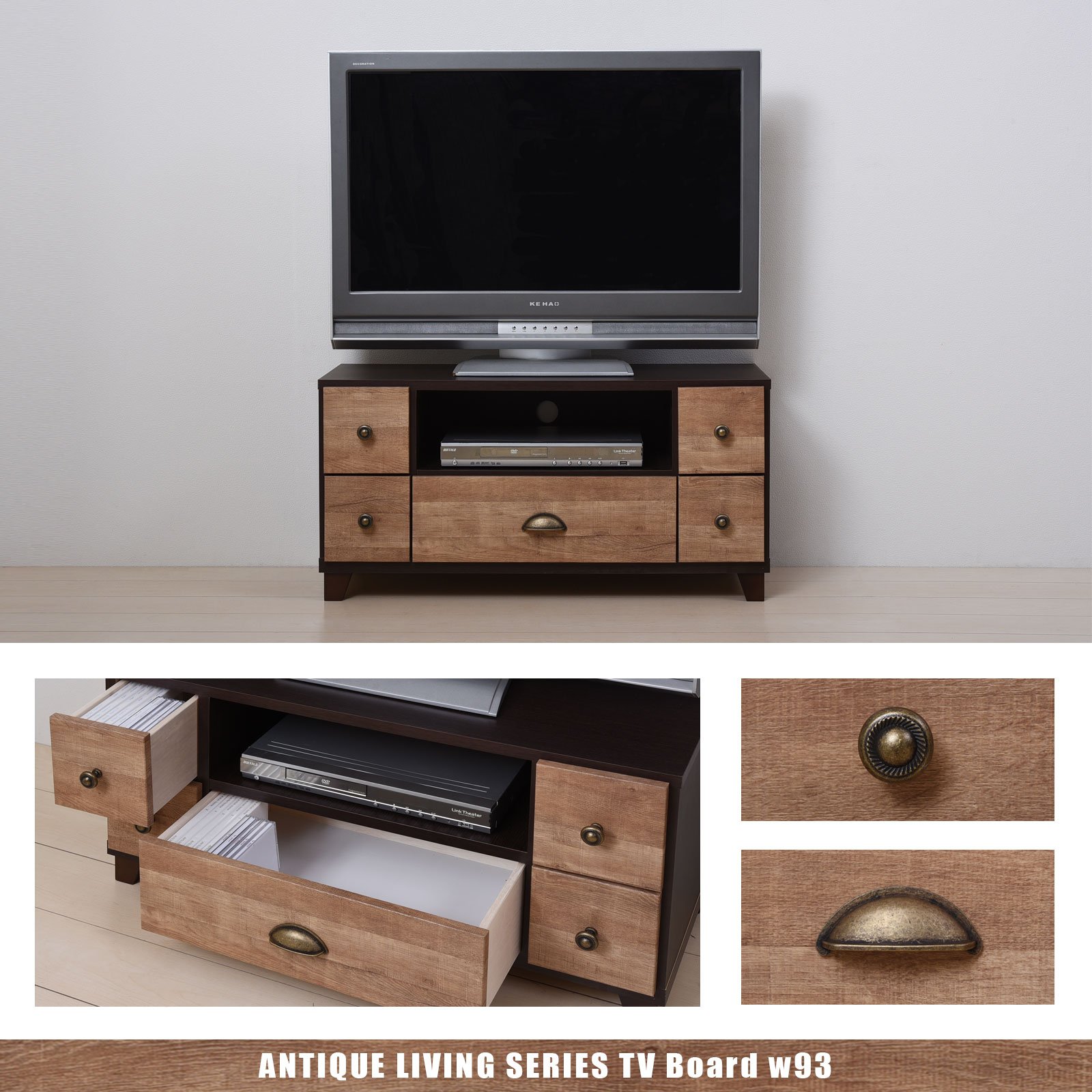 【値下げ】日本製|大川家具 テレビボード 幅93cm｜アンティーク調 ブラウン Amazon｜大川家具 アビライト 日本製 テレビボード アンティーク