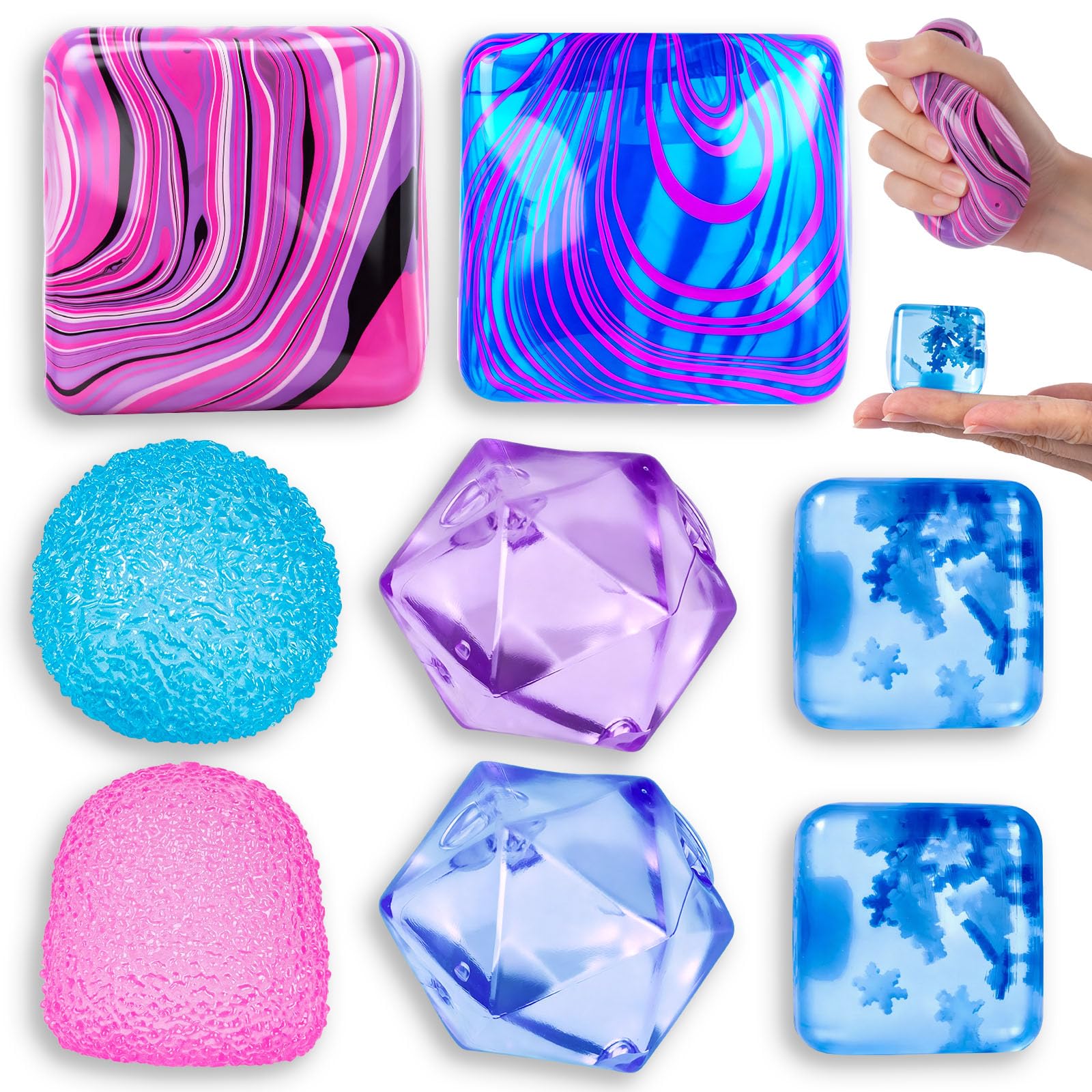 8 Pack Squishy Cubes Stress Balls for Sensory Fidget, Soft Textured SqueezeToys for Kids & Adults,Hand Exercise Fidgets for Stress Relief & Focus,Ideal for Classroom, Office, Autism Sensory Needs