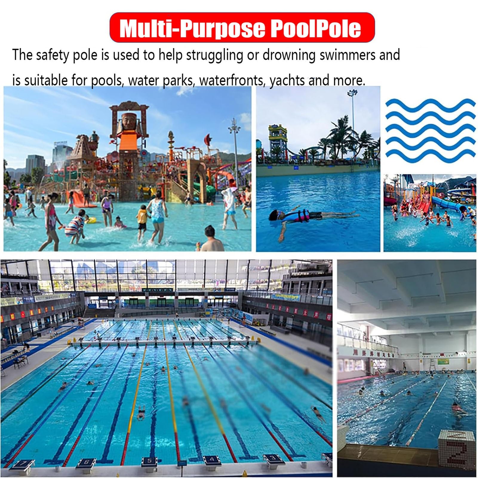 Palo di Salvataggio, Gancio di Salvataggio Regolabile e Resistente per Piscina e Barca, Manico telescopico Antiscivolo per ormeggio e Sicurezza in Piscina, Strumento di Presa (B, 4 m/13,1 pi