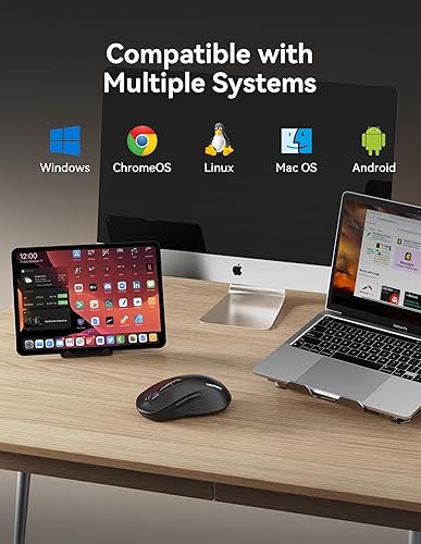 Miniatura 7 de TECKNET Ratón Bluetooth USB + BT1 + BT2 Ratón inalámbrico para laptop, clic silencioso, tamaño completo, 4800 DPI Ratones de computadora