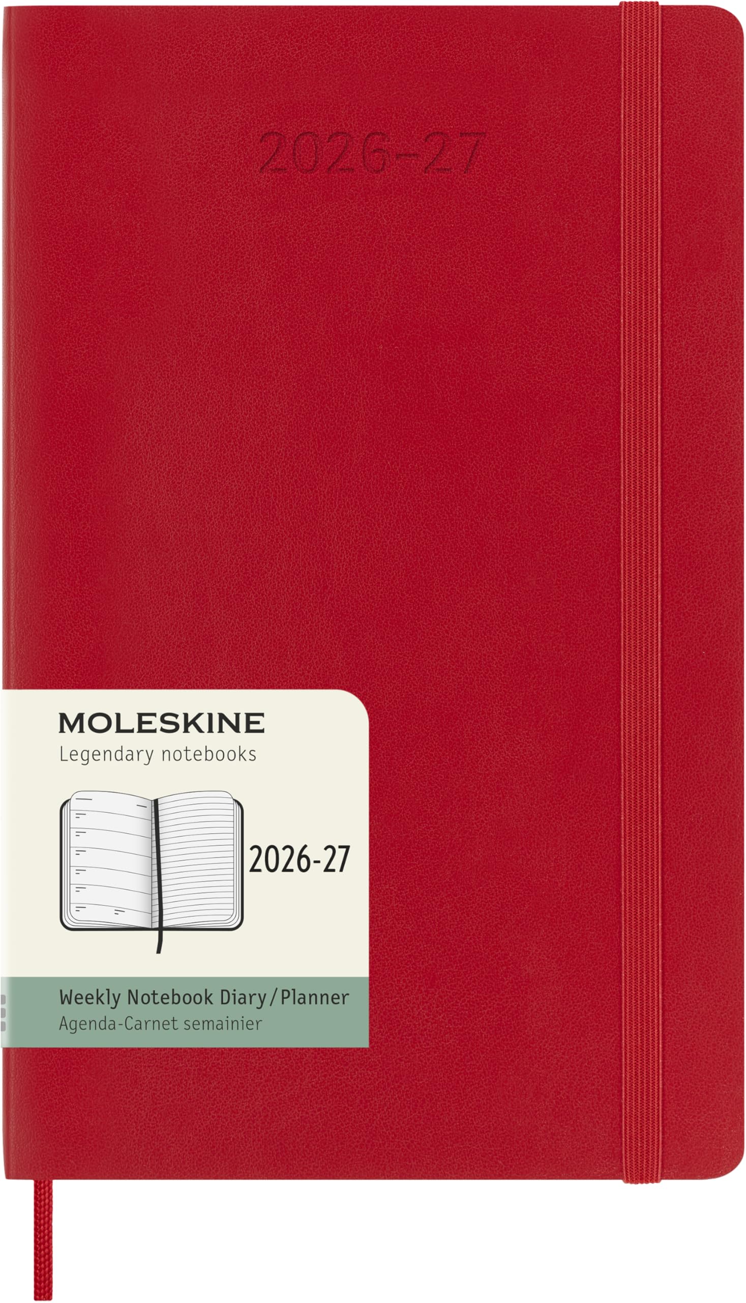 Moleskine Weekly Planner 2026 2027-18-Month Planner with Space for Notes, Soft Cover and Elastic Closure, Scarlet Red Color, Large Size 13 x 21 cm