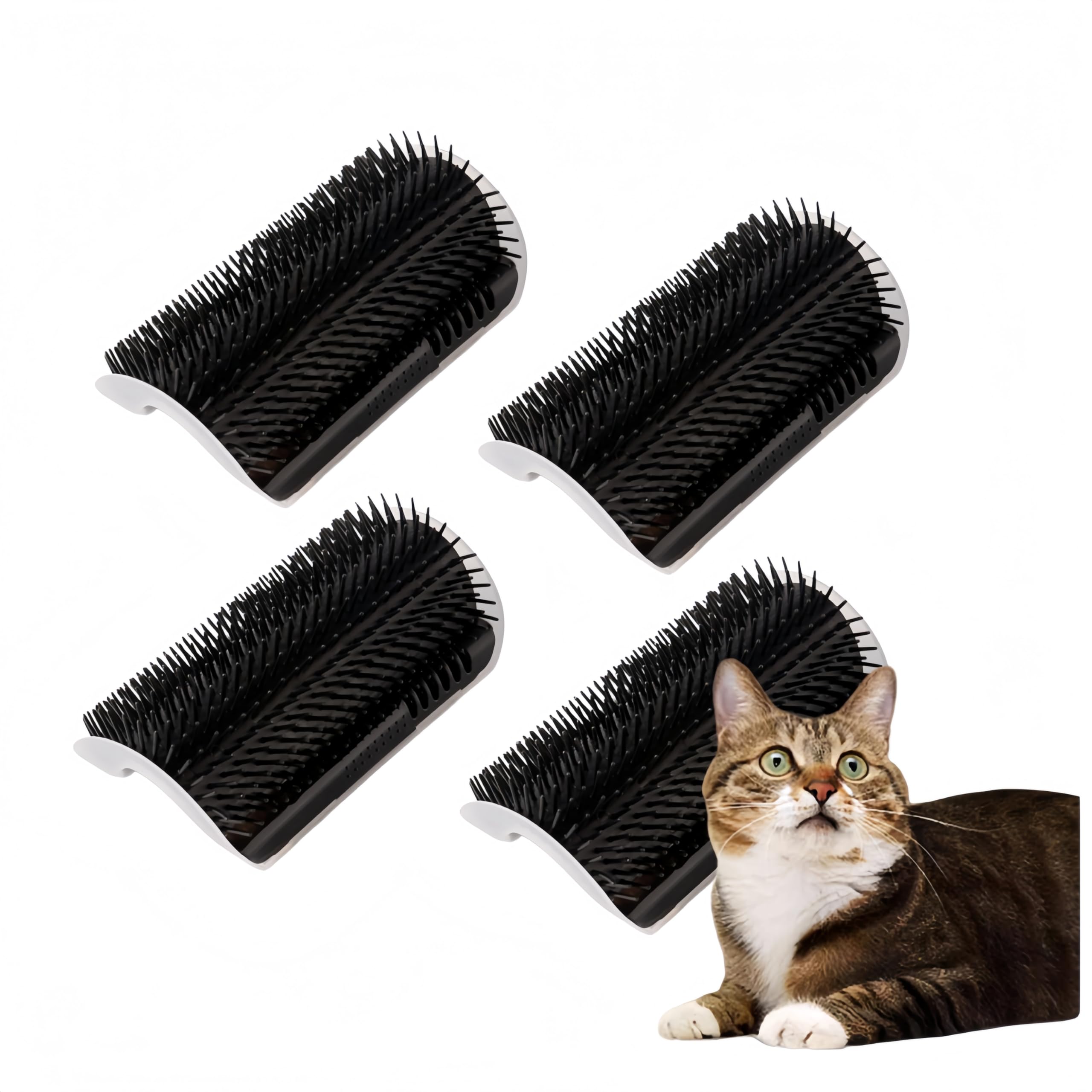 4 cepillos suaves para gatos, para esquina de masaje, para esquina de gato, cepillo para gatos, juguete para gatos con hierba gatera, esquina de masaje para gatos, para eliminar el pelaje (negro)