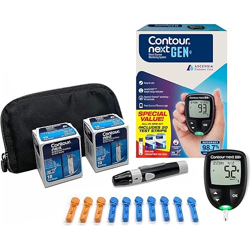 Ascensia CONTOUR NEXT GEN Blood Glucose Monitor All-In-One Kit with 20 Test Strips, Accurate Blood Sugar Monitor, Easy-to-Use Glucose Meter, Portable and Reliable Diabetes Testing Kit