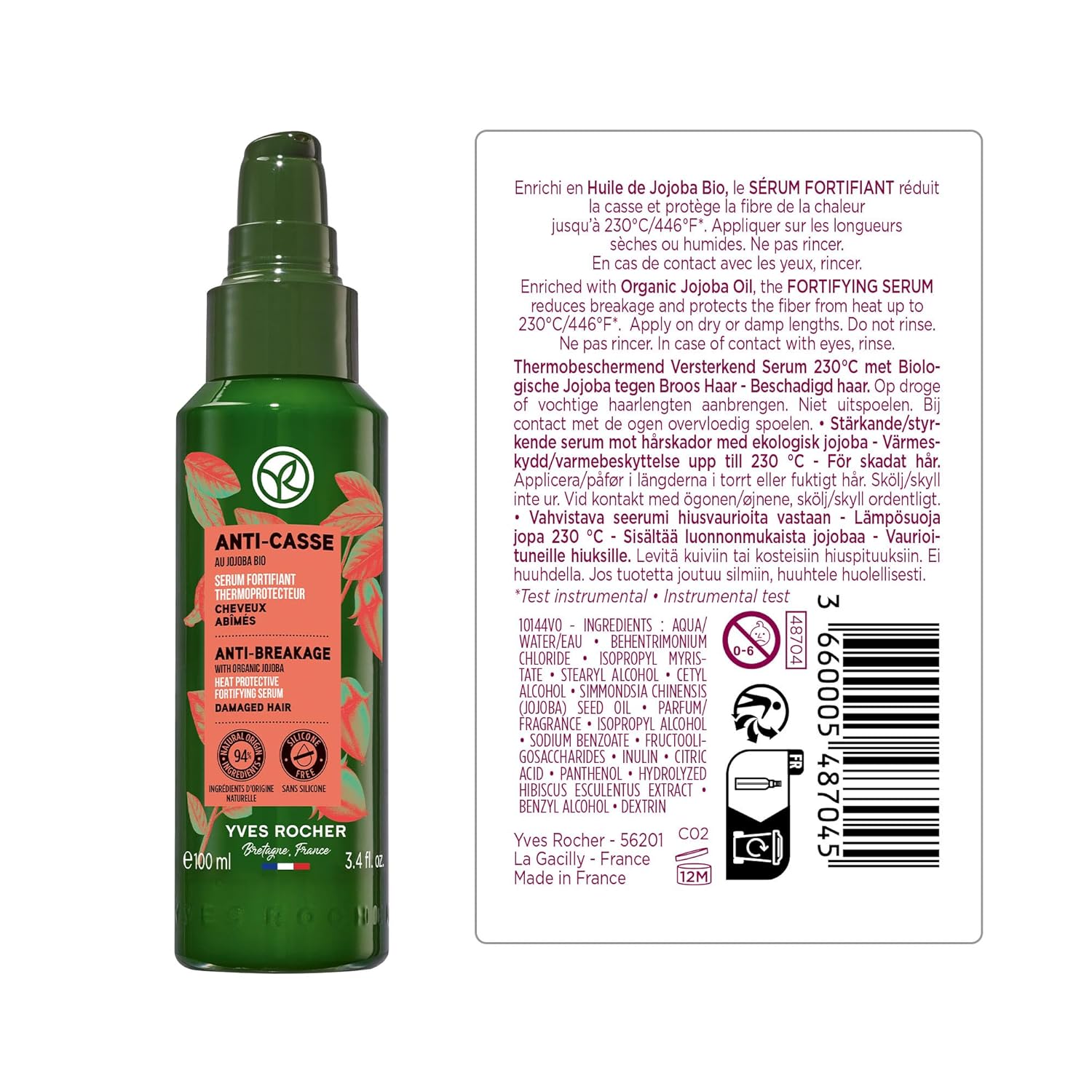 Yves Rocher Anti Breakage with Organic Jojoba Fortifying Serum Heat Protective Damaged Hair - 100 ml. / 3.4 fl. oz. - Image 7
