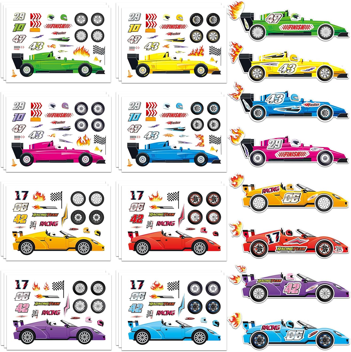 Ozepao 24 Sheets Car Stickers for Kids, Make Your Own Cars Stickers, Race Car Party Favors, Birthday Party Decorations, and DIY Crafts