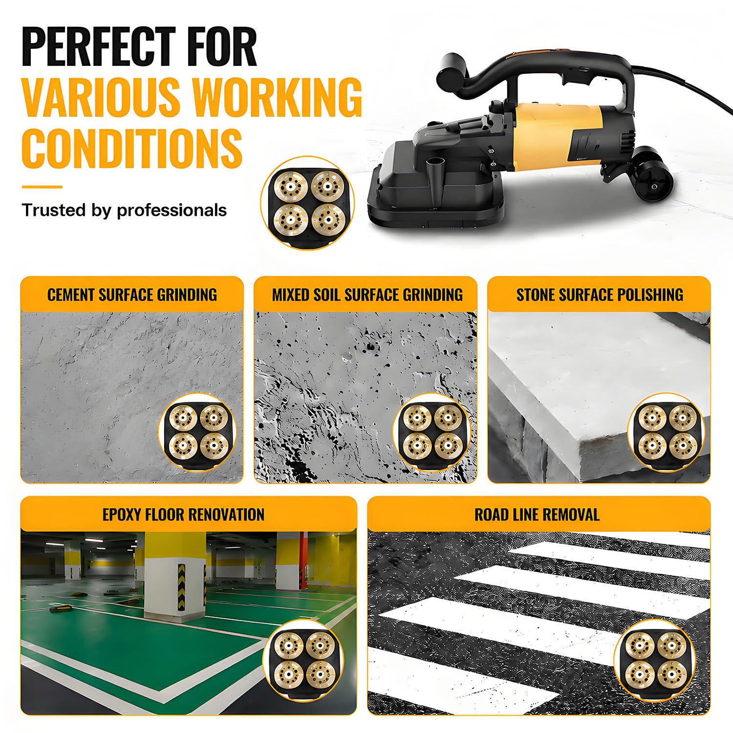 Pulidora concreto 3800 W, 4 cabezales, 6 velocidades, kit completo NoRod