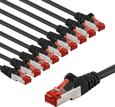 goobay Cat6 Network Cable, 10 Pack, Shielded, S/FTP/CU, Ethernet Cable, PiMF, LSZH/Cat 6, 10 Gbit/s, 10 x 1 m, 65978, 1 m, Black
