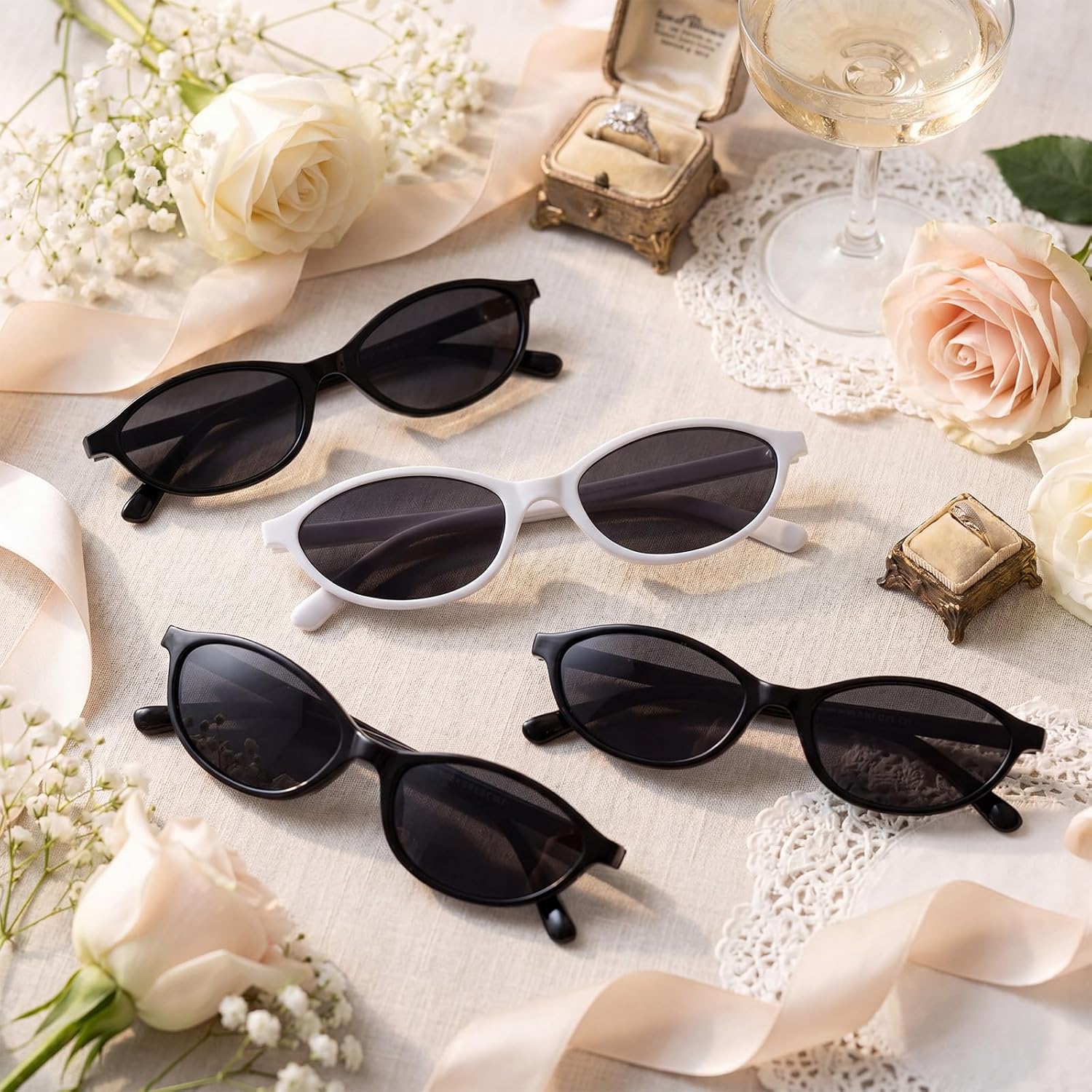 TrelaCo 10 Pack Bride Sunglasses Retro Oval Y2k Narrow Bridesmaid Gifts