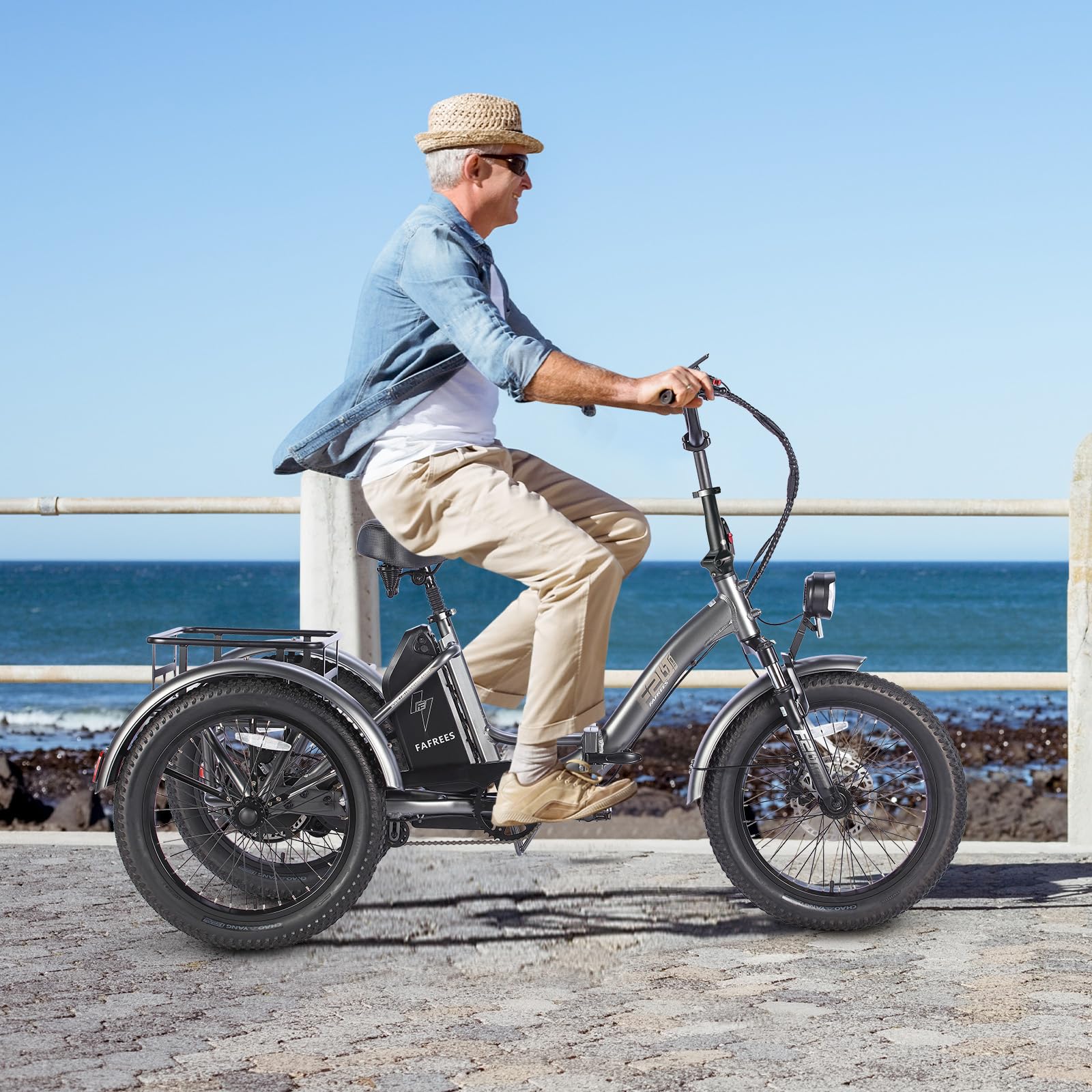 Fafrees F20 Mate faltbares Elektro-Dreirad E-Bike 20 Zoll Fat Tire, 48V 20Ah Akku 120km, hydraulische Feststellbremsen, 180kg Traglast mit Korb