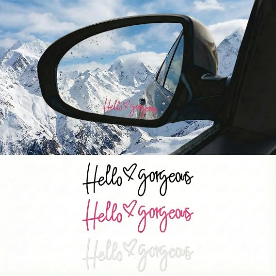 3 Pcs Hello Gorgeous Car Mirror Stickers, Safe Driving Stickers | Funny Vinyl Car Sticker to Show Your Loves Driver Gifts Accessories (Pink)