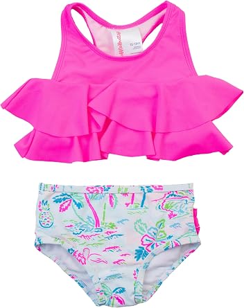 RuffleButts Girls UPF50+ Sun Protection Flounce Bikini Two Piece Swimsuit