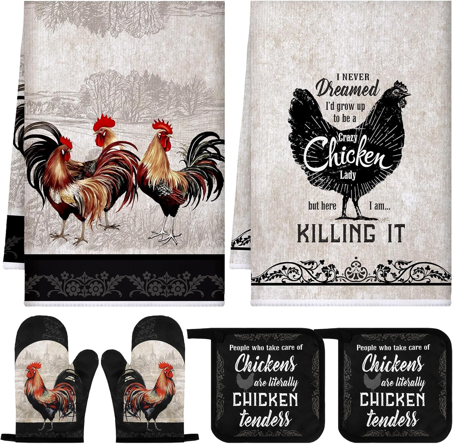 Bencailor 6 Pieces Kitchen Towel Pot Holders Oven Mitts Set