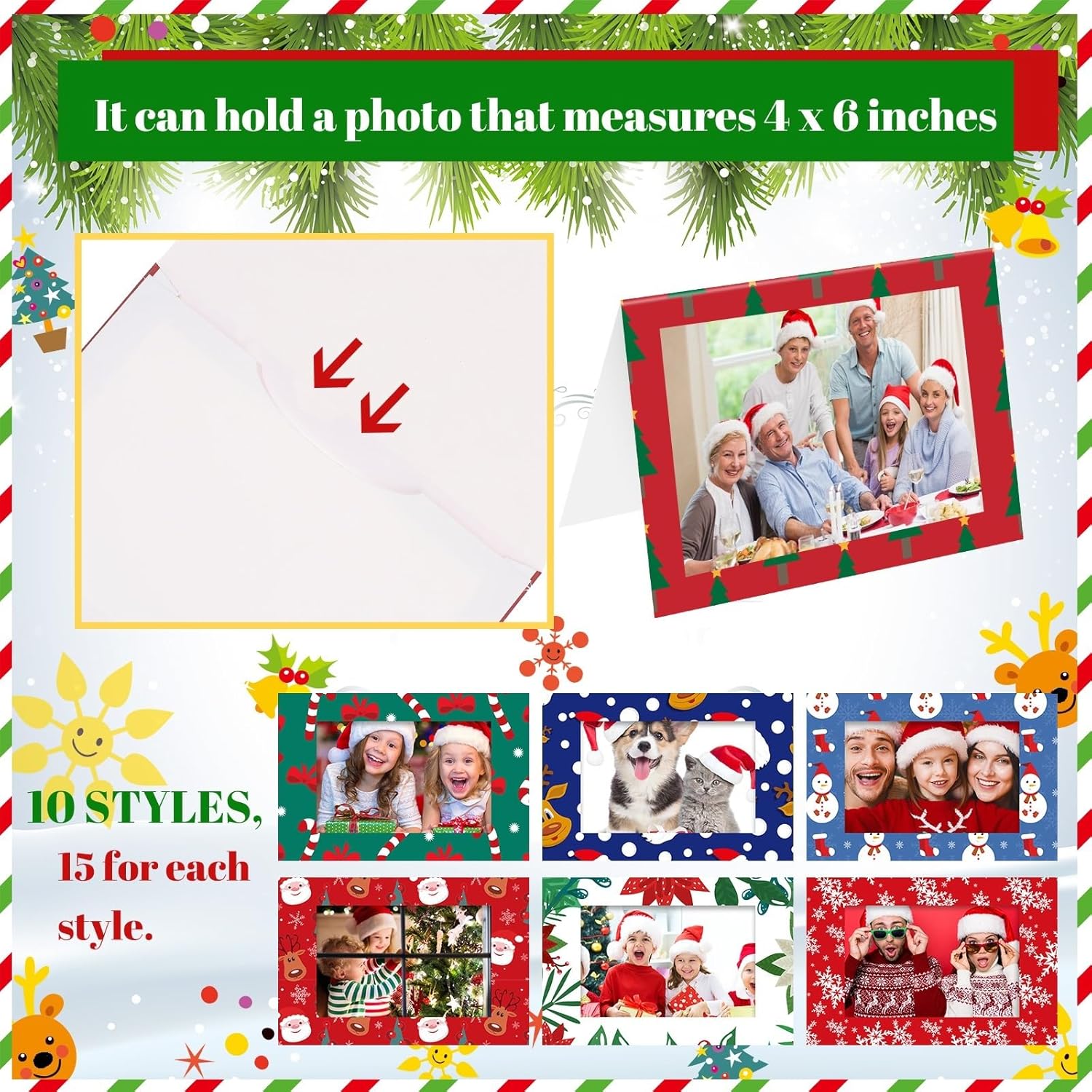 Zhanmai 150 Set Christmas Photo Frame Greeting Cards with Envelopes and Stickers Christmas Cute Holiday Gift Card Set Holder Vintage Christmas Cards Assortment for 4" x 6" Photos