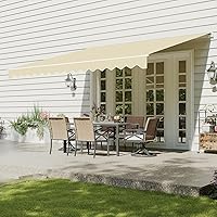 Aoxun 12x10 FT Manual Retractable Patio Awning - Waterproof Beige Sun Shade Canopy with Crank for Deck, Backyard, Window