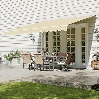 Aoxun Manual Retractable Awning for Outside 12x10 FT Outdoor Patio Sun S...