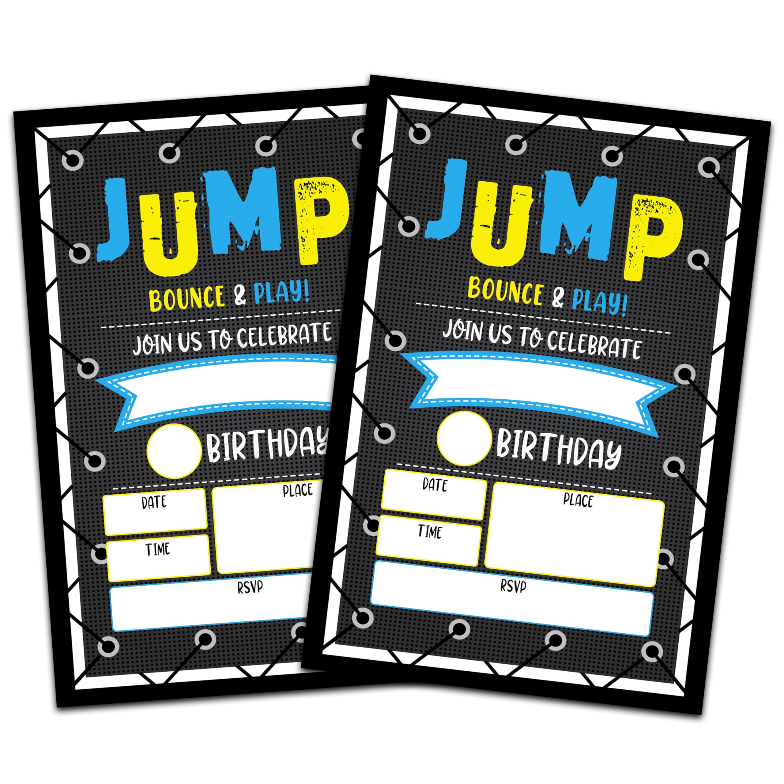 CLIRBE Trampoline Jump Birthday Party Invitations, Birthday Invitations For Boys, Kids Boy Birthday Invitation, 20 Invitations with 20 Envelopes - E03