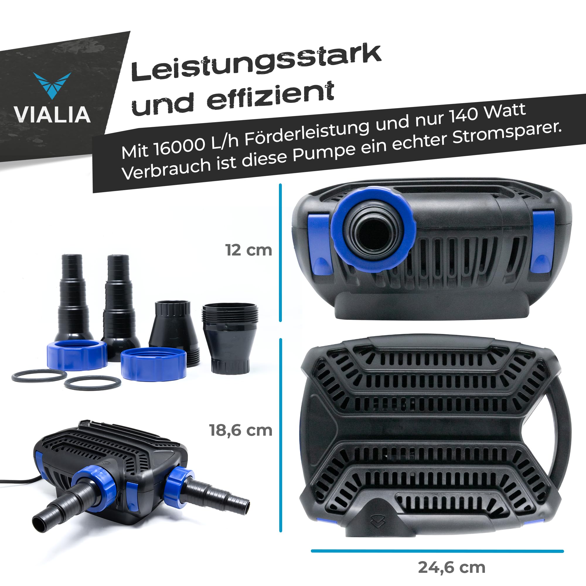Teichpumpe CTF-B 16000 | 16000 L/h bei nur 140 Watt | Energiesparende Filterpumpe für Gartenteich & Bachlauf | Mit Trockenlaufschutz & Keramikachse | Für Filter, Skimmer & Wasserfall