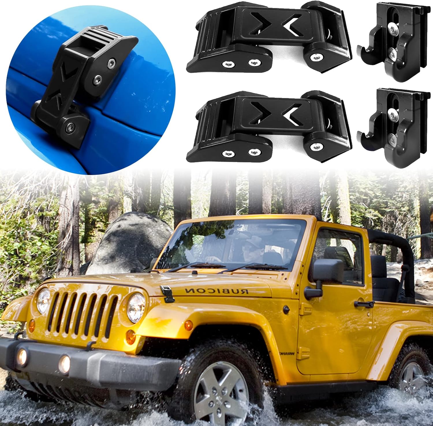 Hood Latch is Adjustable and Compatible with Jeep Wrangler JK/JKU 2007-2017, JL/JLU 2018-2023 and Jeep Gladiator 2020-2023 (Black)
