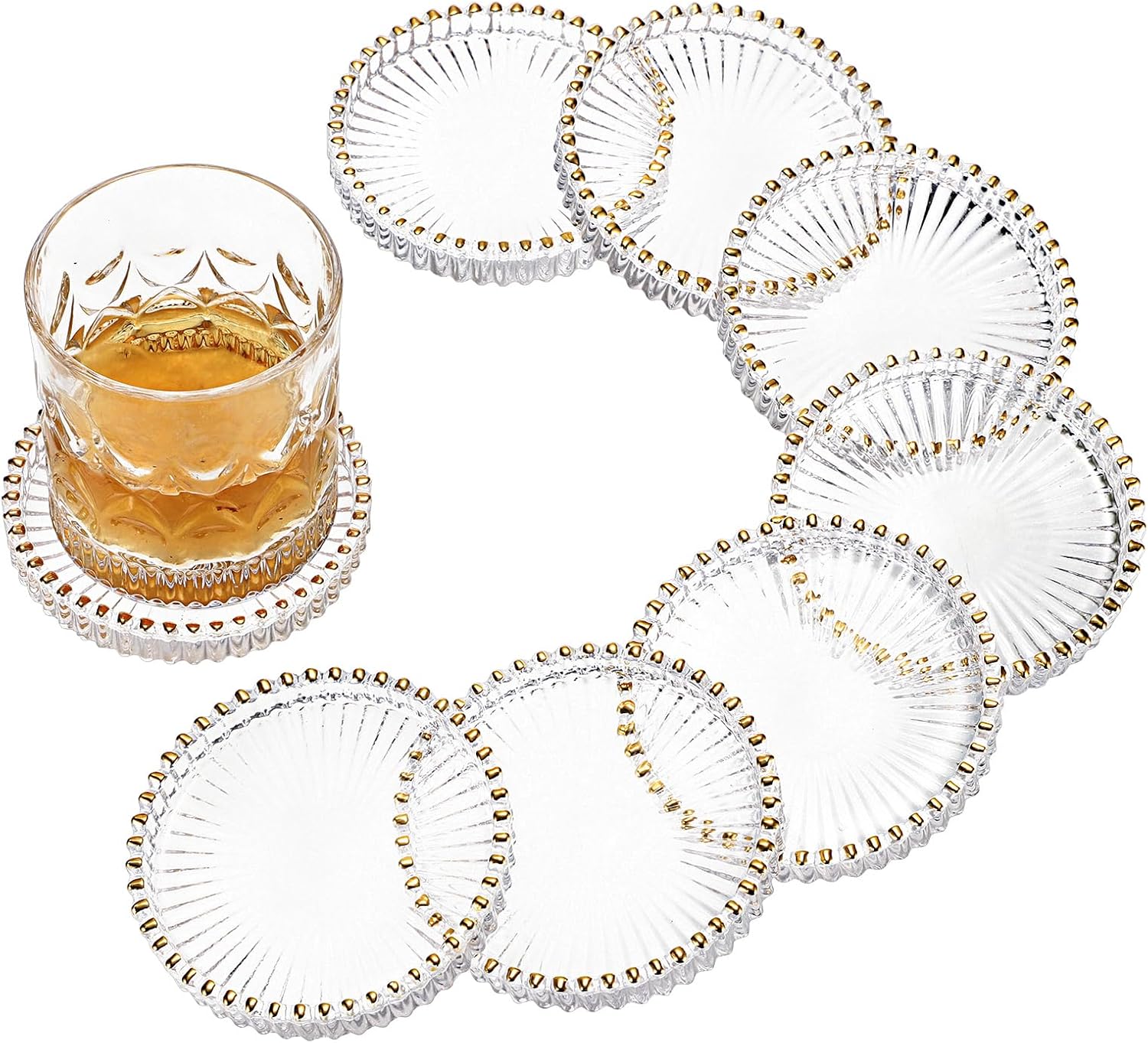 OGA Pack of 8 Transparent Glass Coasters Round Cup Coasters Decorative Candle Plates Table Glass Coasters Modern Drinks Coasters for Bar Coffee House Office Kitchen Living Room Diameter 9
